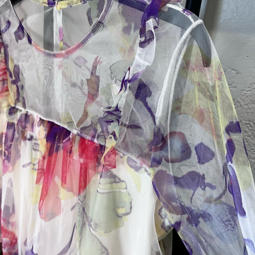 (NWT) Mimi Chica ruffled sheer cropped blouse ivory floral size medium - Picture 9 of 16